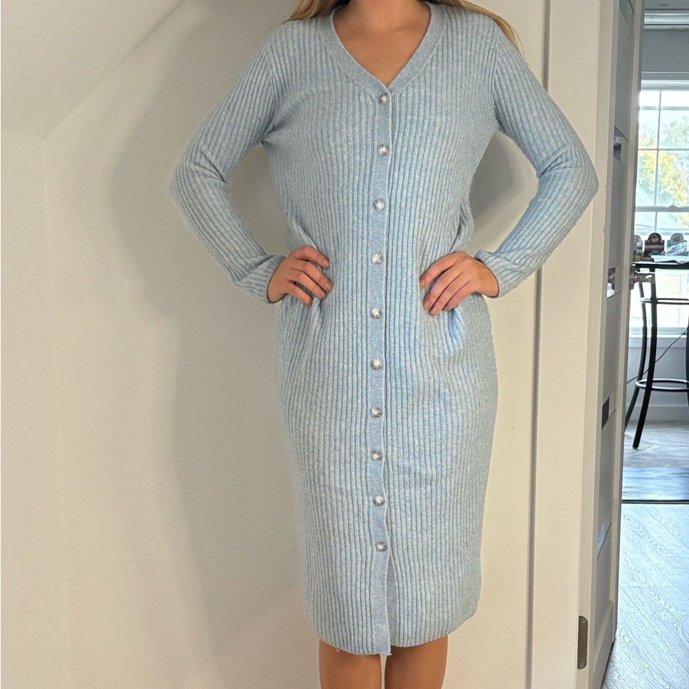 Abercrombie & Fitch Light Blue Knit Dress Button Down